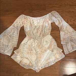 Boho Off-Shoulder Bell Sleeve Romper